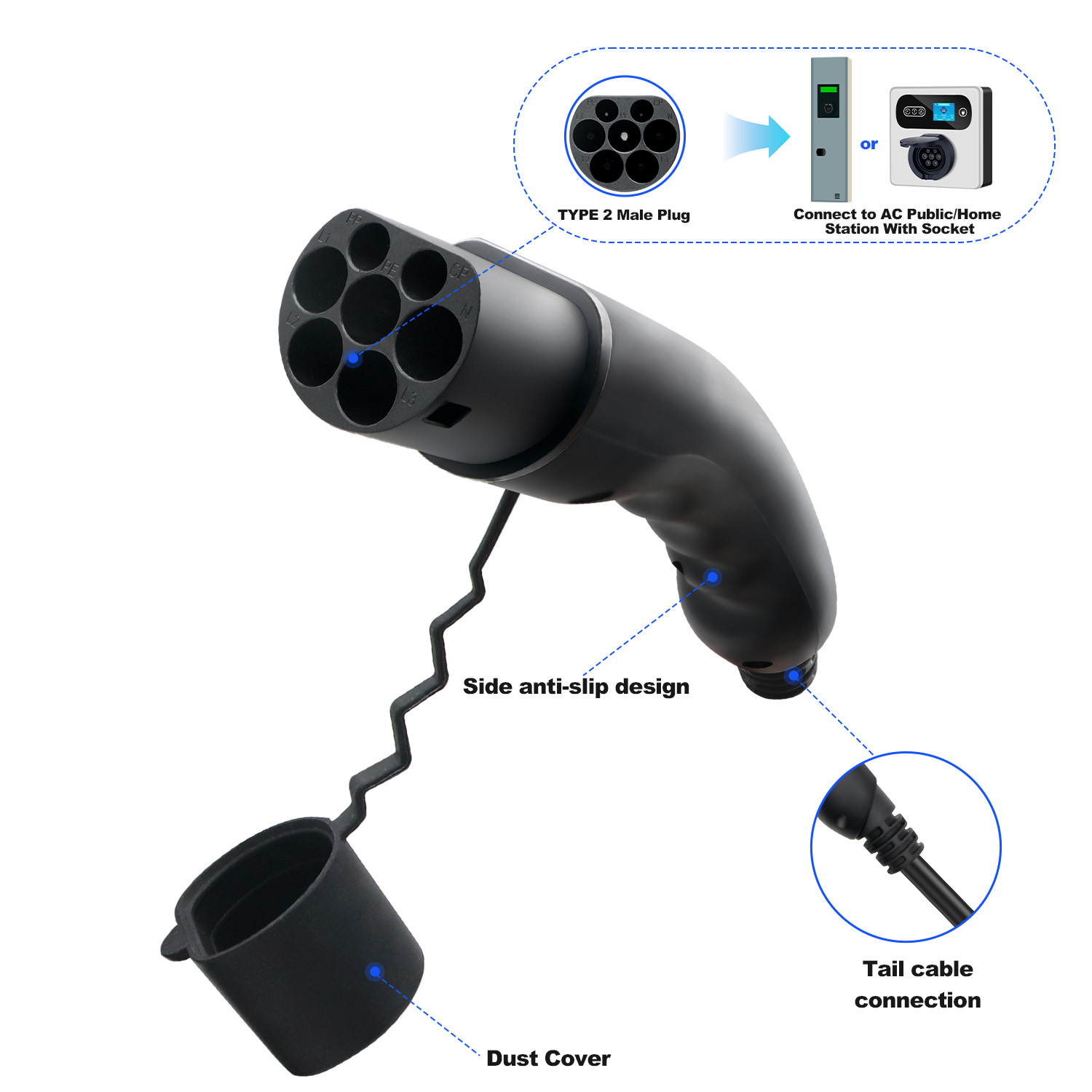 コランキー タイプ2 オス EVプラグ 1P/3相 充電ガン - Ev Charger Type 2 22Kw 32A 3 Phase のレビューと価格